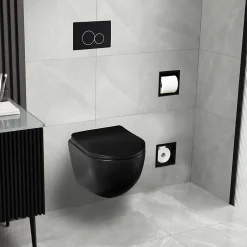 Balneo WC suspendu, sans bride bau, abattant softclose, Ceramique, noir, LUNA