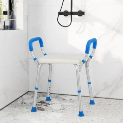 Banc de Douche à 2 Niveaux en HDPE, Tabouret de Bain Imperméable, pour Intérieur et Extérieur Salle de Bain, Entrée, Balcon, Bleu