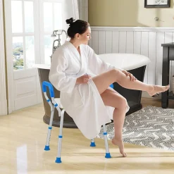 Banc de Douche à 2 Niveaux en HDPE, Tabouret de Bain Imperméable, pour Intérieur et Extérieur Salle de Bain, Entrée, Balcon, Bleu