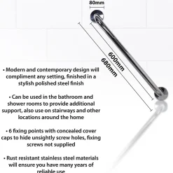 Barre d'appui - Aidapt VY472P - en acier inoxydable au fini poli - 600mm