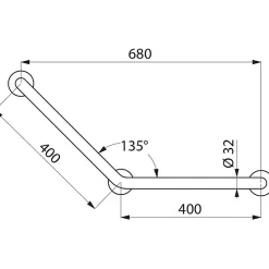 Barre d'appui coudée Basic 135 degrés Diamètre 32 mm Delabie - 400 x 400 mm