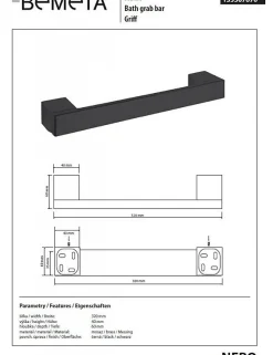 Barre d'appui de douche NERO en laiton noir 32 x4 x6 cm