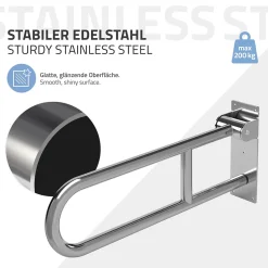 Barre dappui wc rabattable ML-Design 60 cm en inox jusqua 200 kg pour personnes a mobilite reduite