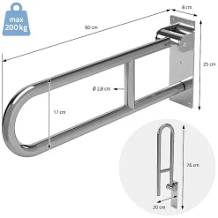 Barre dappui wc rabattable ML-Design 60 cm en inox jusqua 200 kg pour personnes a mobilite reduite