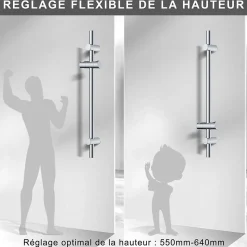 Barre de douche 70cm en Acier Inoxydable Chromé avec Fixations ajustables