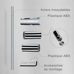 Barre de douche 70cm en Acier Inoxydable Chromé avec Fixations ajustables