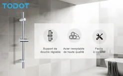 Barre de douche 70cm en Acier Inoxydable Chromé avec Fixations ajustables
