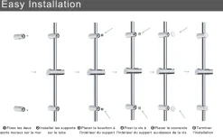 Barre de douche 70cm en Acier Inoxydable Chromé avec Fixations ajustables