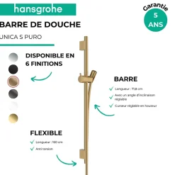 Barre de douche HANSGROHE Unica S Puro 65 cm avec flexible Bronze brossé