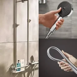 Barre de douche PMR HANSGROHE Unica 110 avec poignée à gauche Chromé + Pommeau de douche Pulsify 3 jets + flexible Isiflex 160cm