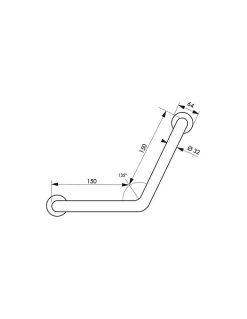 Barre de maintien coudée, inox 304, longueur 350mm, angle 135 degrés, diamètre 32mm, finition inox brossé - THIRARD