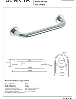 Barre de maintien de douche HELP en acier inoxydable-48x8x10,6cm--
