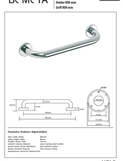 Barre de maintien de douche HELP en acier inoxydable-88x8x10,6cm--