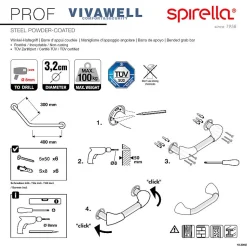 Barre de redressement ou d'appui coudée PROF Acier Inox 73,5cm Blanc Spirella