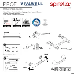 Barre de redressement ou d'appui PROF Acier Inox 80cm Blanc Spirella