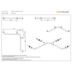 Barre de relèvement et appui murale d'angle 4 points PMR normes handicapé SANINDUSA WcCare 77x77 blanche