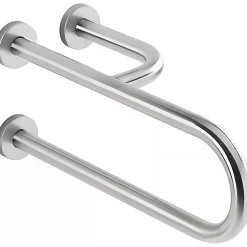 Barre de relèvement et appui en U avec renfort latéral à droite PMR normes handicapé SANINDUSA NewWCCare 60 inox brossé