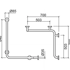 Barre de relèvement et appui en angle horizontal et vertical PMR normes handicapé SANINDUSA NewWCCare inox brossé