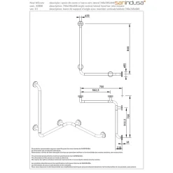 Barre de relèvement et appui en angle horizontal et vertical PMR normes handicapé SANINDUSA NewWCCare inox brossé