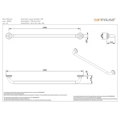Barre de relèvement et appui droite PMR normes handicapé SANINDUSA NewWCCare 100 inox brossé