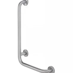 Barre de relèvement et appui en angle à gauche coudée à 90 PMR normes handicapé SANINDUSA NewWCCare inox brossé