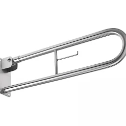 Barre de relèvement et appui WC murale en U rabattable avec porte papier PMR normes handicapé SANINDUSA NewWCCare 80 inox brossé
