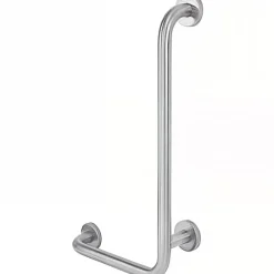 Barre de relèvement et appui en angle à droite coudée à 90 PMR normes handicapé SANINDUSA NewWCCare inox brossé