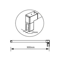 Barre de stabilisation douche 90 cm alu noir - Verre 6-10 mm