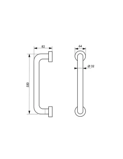 Barre droite de maintien, inox 304, longueur 550mm, diamètre 32mm, finition inox brossé - THIRARD