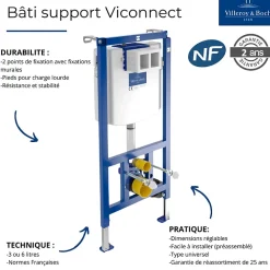Bati support wc VILLEROY ET BOCH Viconnect avec plaque chromée