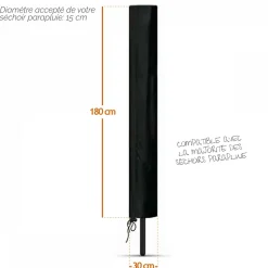 Bâche, housse de protection imperméable pour séchoir parapluie - 180 x 30 x 30 cm - Noir - Linxor