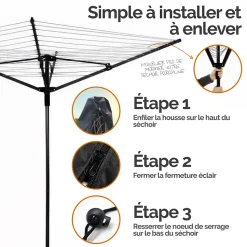 Bâche, housse de protection imperméable pour séchoir parapluie - 165 x 30 x 30 cm - Noir - Linxor