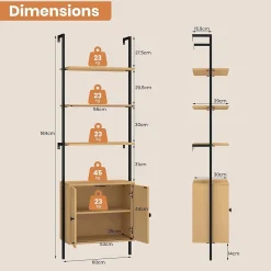 Bibliotheque avec 4 Niveaux d'Étagères Ouvertes en Bois,avec Cadre Métallique et Armoire 2 Niveaux, pour Salon, Chambre, Cuisine