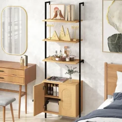 Bibliotheque avec 4 Niveaux d'Étagères Ouvertes en Bois,avec Cadre Métallique et Armoire 2 Niveaux, pour Salon, Chambre, Cuisine