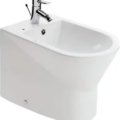 Bidet UrbY Compact gain de place céramique SANINDUSA pose au sol avec trous abattant (abattant non compris) blanc