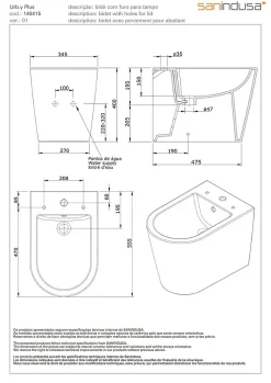 Bidet UrbY Plus céramique traditionnelle SANINDUSA pose au sol avec trous abattant (abattant non compris) blanc