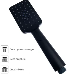 BLACKROMA Colonne de douche sans mitigeur hauteur réglable 80 à 115 cm, Noir mat