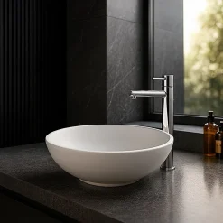 BOLÉA - Vasque ronde à poser 40 cm en solide surface - Design épuré et contemporain