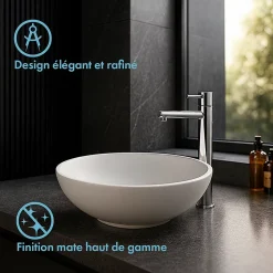 BOLÉA - Vasque ronde à poser 40 cm en solide surface - Design épuré et contemporain