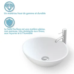 BOLÉA - Vasque ronde à poser 40 cm en solide surface - Design épuré et contemporain