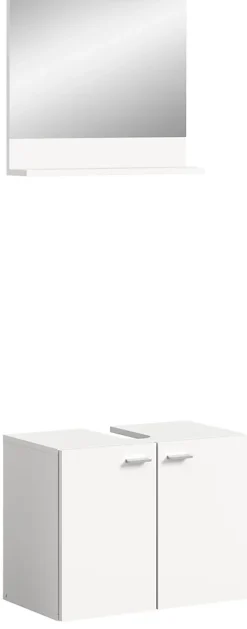 Boston - Ensemble de 2 meubles de salle de bains (L/H/P : 57x186x33 cm) en mélaminé blanc, vasque non incluse
