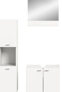 Boston - Ensemble de 3 meubles de salle de bains (L/H/P : 102x186x33 cm) en mélaminé blanc, vasque non incluse