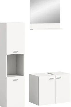 Boston - Ensemble de 3 meubles de salle de bains (L/H/P : 102x186x33 cm) en mélaminé blanc, vasque non incluse