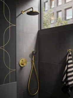 Bras de tête de douche en laiton, Barre de douche fixation murale 41cm (sans tête de douche) - Or poli