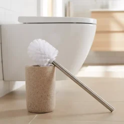 Brosse WC et support GoodHome Jubba en polyrésine et acier inoxydable coloris beige