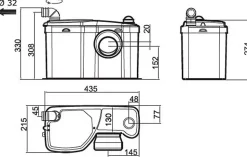 Broyeur adaptable W12 - 1 entrée WC diam : 100mm + 1 entrée lave mains diam : 40mm