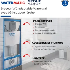 Broyeur WC adaptable WATERMATIC Waterwall avec bâti support GROHE