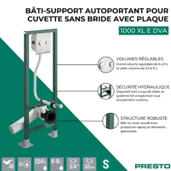 Bâti-support autoportant pour cuvette sans bride PRESTO 1000 XL E DVA avec plaque