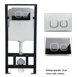 Bâti-support Toilettes Japonais céramique, WC lavant japonais pack complet - 38,4x59,3x38cm - Basic 1102 - Plaque verre noir