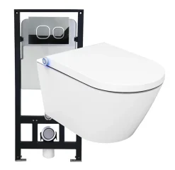 Bâti-support Toilettes Japonais céramique, WC lavant japonais pack complet - 38,4x59,3x38cm - Basic 1102 Modèle 4111 blanc mat